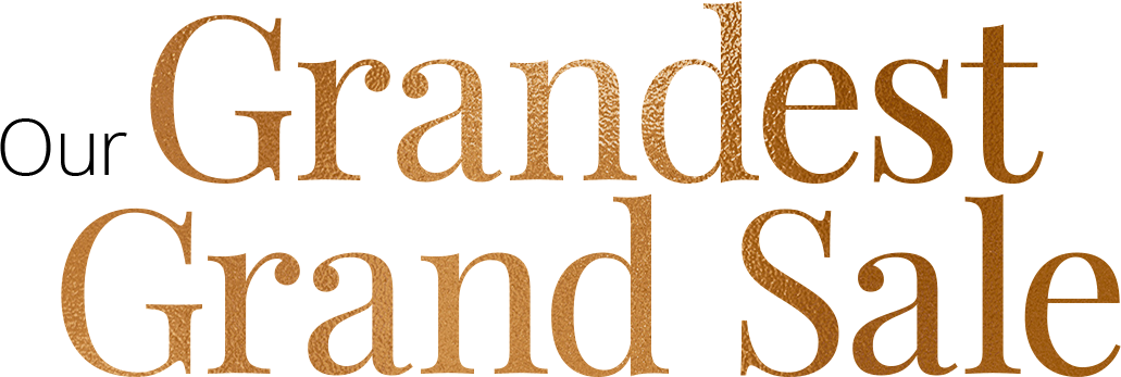 Festive image with 'Grandest Grand Sale' in shimmering gold text, promoting a major shopping event.