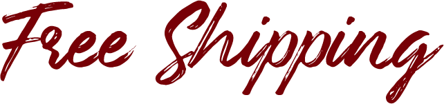 Red Free Shipping text in a handwritten style, promoting cost-free delivery on orders.
