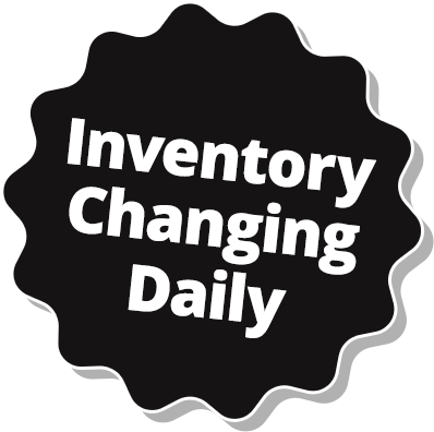 Black seal graphic with bold text reading Inventory Changing Daily, promoting fresh product offerings.